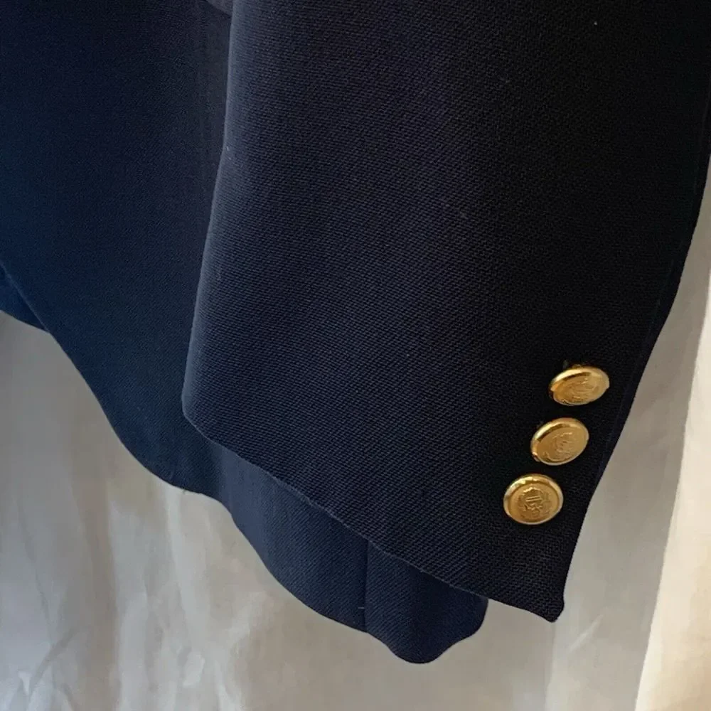 EUC Vintage Stanley‎ Blacker Sport Coat Mens 40 Blue Gold Button Wool Blazer